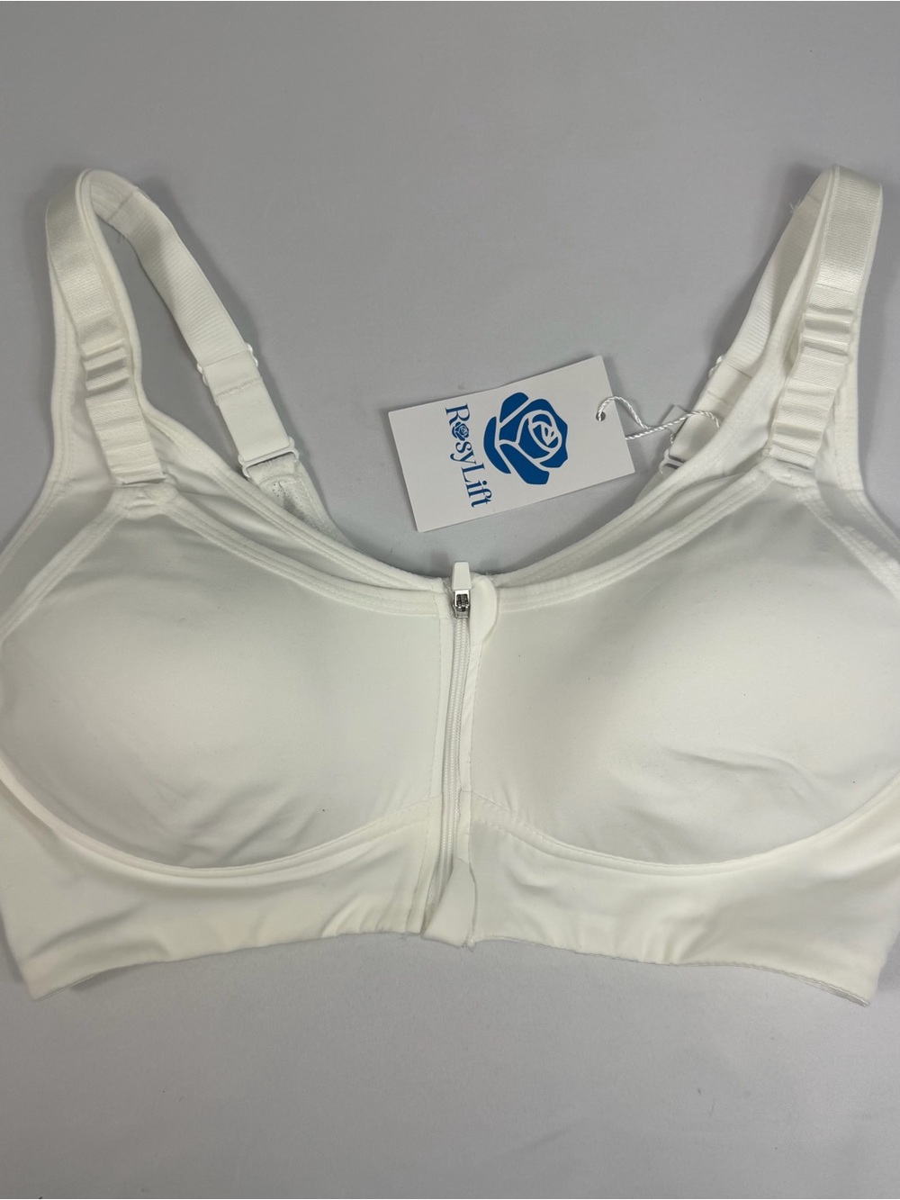 RosyLift White Front Zip Support Bra Size L 2.0 NWT Adjustable Straps